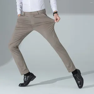 Pantalon pour homme, coupe cintrée, extensible, coupe-vent, couleur unie, en soie glacée, sophistiqué, confortable, été