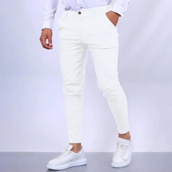 Pantalon pour hommes coupe ajustée crayon élégant respirant Style d'affaires pantalon avec tissu doux poches pratiques fermeture éclair