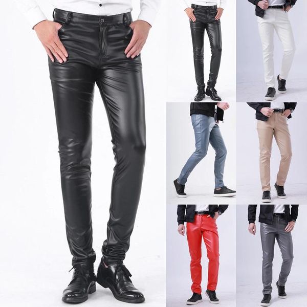 Pantalon pour hommes slim ajustement en cuir des hommes leggings décontractés étendus skinny de moto droit des pantalons de vêtements y2k