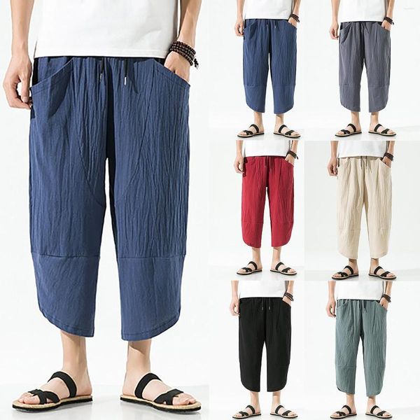 Pantalons pour hommes Slim Straight Cotton Seven Point Summer Casual Respirant Year Men Open Leg Pant With Pockets