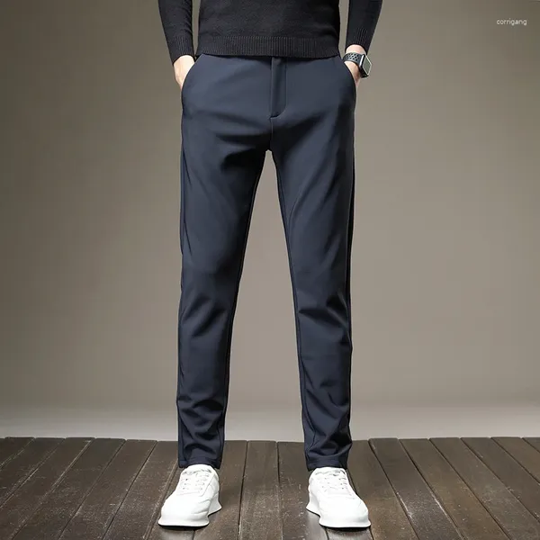 Pantalones para hombres Pantalones formales suaves Masculino Corea Negro Gris Traje Ropa de marca 2024 Estiramiento Casual Hombres Grueso Slim Trabajo Cintura elástica