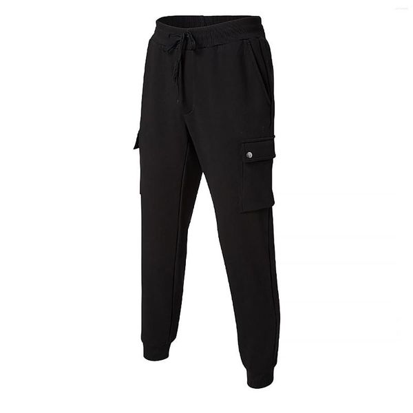 Pantalones para hombre Color sólido Athleisure Bolsillo Pierna ancha y cordón Tech Athletic Fit Hombres Indoor Boy