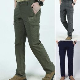 Pantalones para hombres Color sólido Cintura elástica Hombres Multi bolsillos Pantalones de verano casuales de moda Secado rápido Cinturas medias para al aire libre