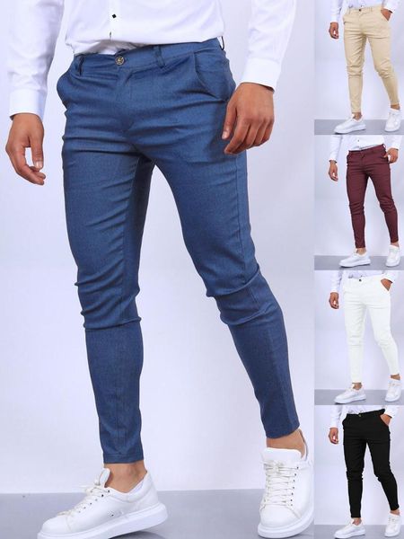 Pantalones para hombre Color sólido Moda Europa y Estados Unidos Inglaterra Viento Calf Four Seasons Cómodo Pantalón formal informal