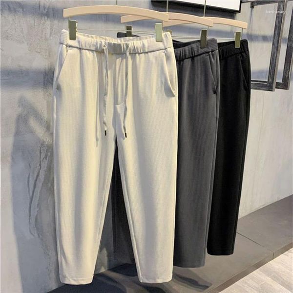 Pantalones para hombres de color sólido CLACE-up Spring Summer Summer Sailable Seda Simple Casual Drawling Psockets Long pantalones