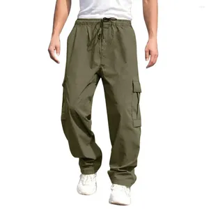 Pantalons pour hommes Couleur unie Hommes Pantalons décontractés Streetwear Cargo avec cordon de serrage à la taille Plusieurs poches pour un style confortable