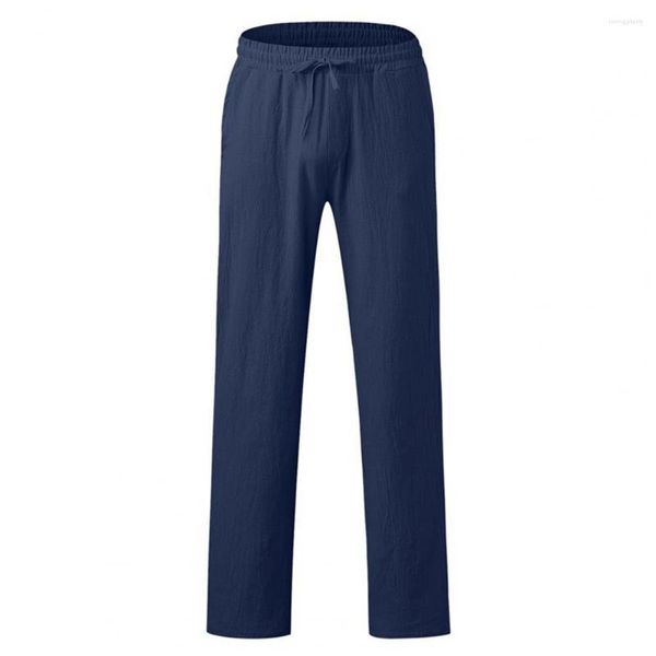 Pantalones de hombre Color sólido Hombres de tiro medio Cintura elástica Cordón Pantalones deportivos Pierna ancha recta para Fitness