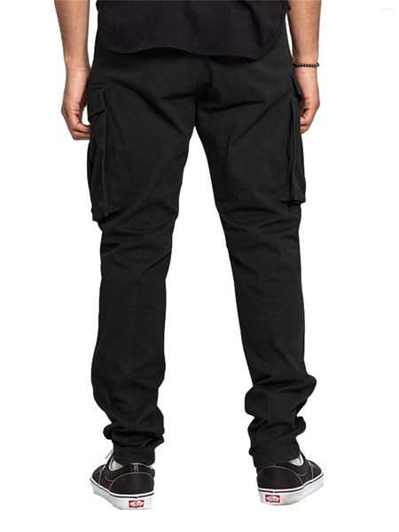 Pantalons pour hommes Couleur unie Hommes S Cargo avec plusieurs poches Coupe ample Cordon Jogger Pantalon de survêtement pour pantalon Streetwear décontracté