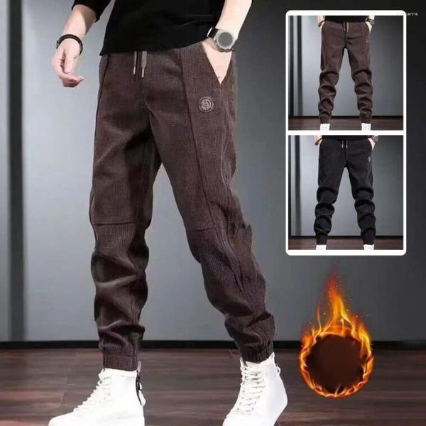 Pantalones para hombres Color sólido Hombres Pantalones de chándal con cordón de felpa gruesa con cintura elástica Diseño de calle con banda en el tobillo Suave para largo