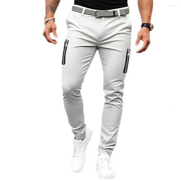 Pantalons pour hommes Couleur unie Hommes Pantalons Élégant Zipper Décor Crayon Doux Respirant Slim Fit Mid Taille Joggers avec pour