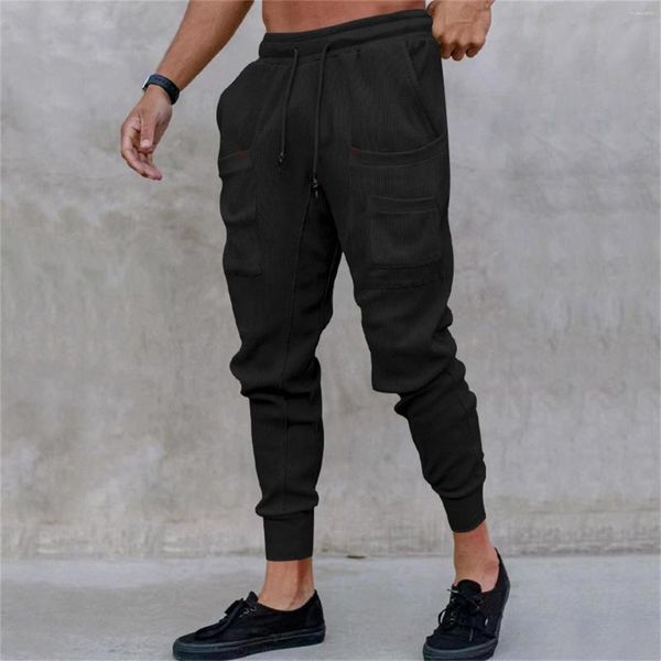 Pantalones de hombre Pantalones de negocios casuales con cordones deportivos de color sólido para hombres