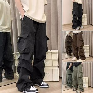 Herenbroek Effen kleur Stijlvolle cargo met meerdere zakken Losvallende elastische taille Trendy streetwearbroek voor hiphop