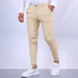 Pantalon pour hommes couleur unie élégant coupe ajustée crayon respirant Style d'affaires pantalon avec tissu doux poches pratiques hommes