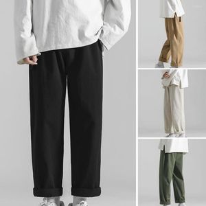 Pantalones para hombres Color sólido Pierna ancha Hombres Monos sueltos Cintura elástica Carga recta Vestido sin desvanecimiento Ropa de hombre Ropa de calle