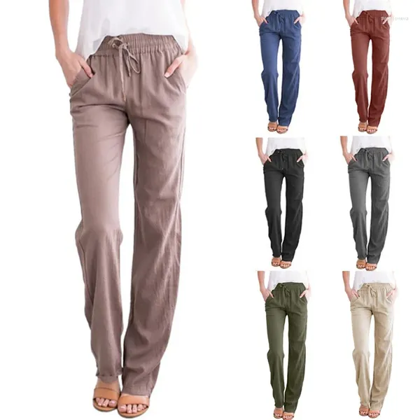 Pantalons pour hommes coton solide et cordon de serrage jambe large 2023 été taille haute à lacets tube droit décontracté femmes