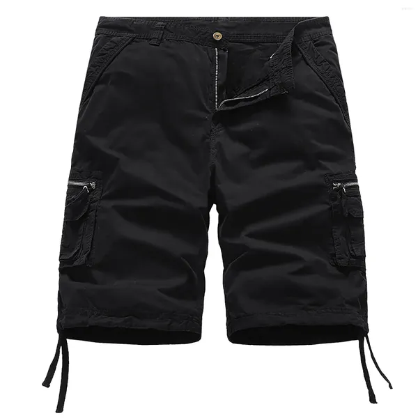 Pantalones de hombres pantalones cortos sólidos de costura delgada machos múltiples bolsas pantalones recortados pantalones de verano pantalón casual de vacaciones al aire libre para hombres