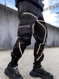 Pantalons pour hommes hauts solides poche cousue Cargo foncé haute rue Streetwear automne ample tendance Techwear mâle Darkwear