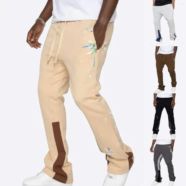 Pantalon pour hommes éclaboussé d'encre élastique ample et légèrement évasé à la mode élégant hommes pantalon à jambe ouverte avec poches mousse maison Slip