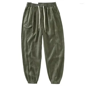 Pantalons pour hommes Leggings épissés en lin pour l'été mince respirant poche complète décontracté pur lâche tendance pantalon court