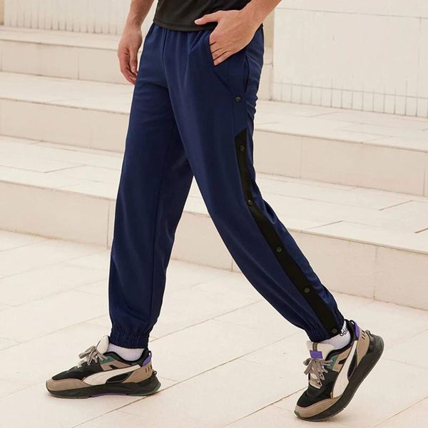 Pantalones deportivos para hombre, pantalón informal, a la moda, con apertura lateral y botones, cintura elástica