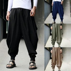 Pantalon de sport pour hommes, jambes larges, couleur unie, ample, élastique, Long S!!!Groupe de harem vintage