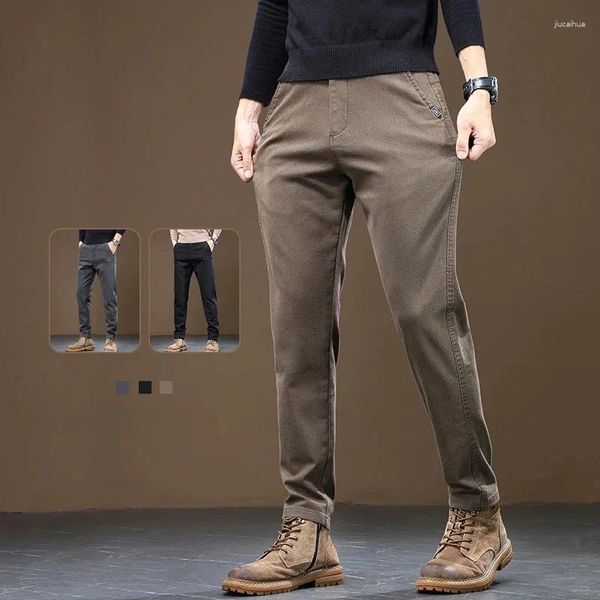 Pantalones para hombre Primavera 2024 Slim Straight Business Casual Imitación Denim Elástico Algodón Moda Coreana Hombre Café Pantalones