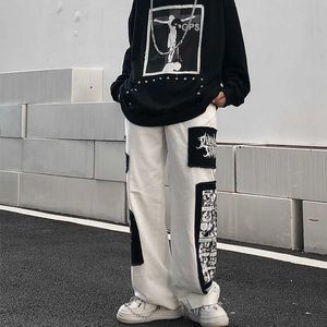 Herenbroeken lente en herfst cartoon patch groot formaat broek heren ins mode high street luie harajuku cargo broek streetwear casual jogger w0414