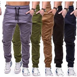 Calças masculinas primavera e outono cordão carga jogging harem masculino casual tecido hip hop