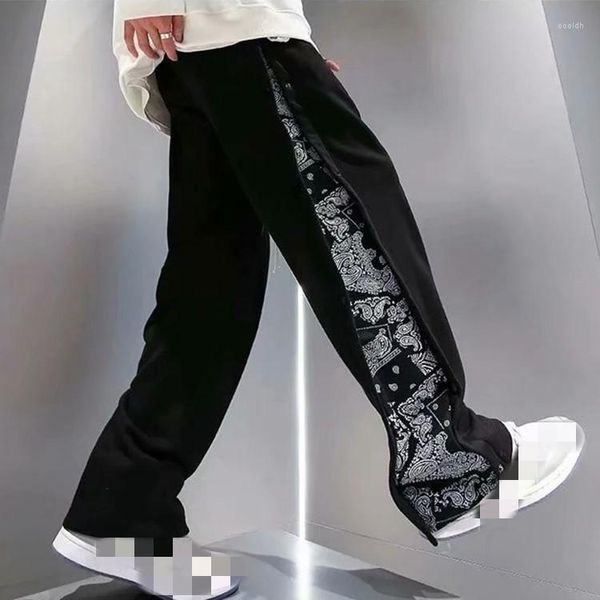 Pantalons pour hommes Printemps et automne Mode Rangée Boucle Sweat Tendance Hip-Hop Taille Fruit Fleur Épissage Droit Lâche Casual