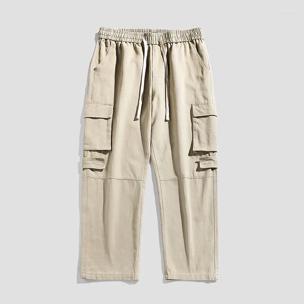 Pantalones para hombres Primavera y otoño Sistema de montaña Retro Multi-Bolsillo Trabajo de marea Moda Casual Versátil Color Sólido Recto