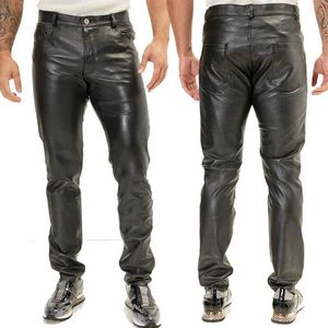 Pantalon pour hommes printemps et été moto serré pantalon élastique en cuir artificiel masculin noir blanc mince pant de cuir pur