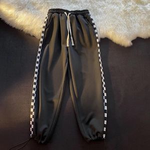 Pantalon pour hommes printemps automne pansement poches à carreaux avec solide plissé décontracté sport lanterne pantalon bureau dame angleterre Style