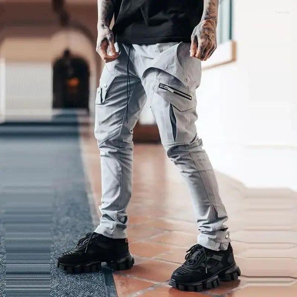 Pantalon Cargo pour hommes, couleur unie, fermeture éclair, multi-poches, course à pied, fitness, décontracté, Harem, Sweat slim, Hip Hop, Streetwear, printemps automne