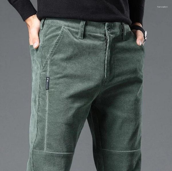 Pantalones de pana para hombre, pantalón elástico grueso con cintura elástica, pantalones marrones clásicos coreanos, ropa de marca para primavera y otoño