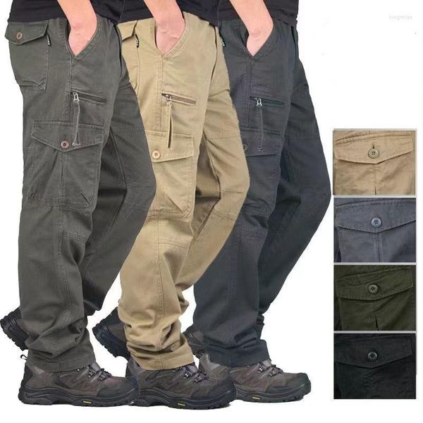 Pantalones para hombres Primavera Otoño Algodón Cargo Hombres Casual Multi Bolsillo Pantalones Streetwear Ejército Pantalones rectos Militares Tácticos Monos