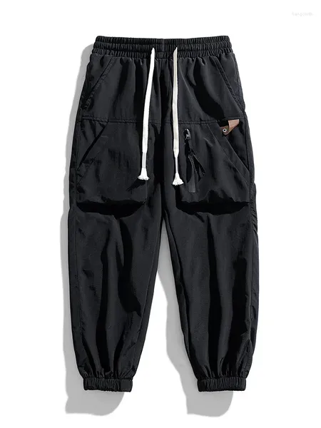 Pantalon pour hommes printemps automne élastique haute cueillette poche solide plissée de travail à glissement de travail décontracté halte de sport