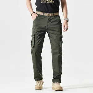 Pantalon pour hommes printemps automne hautes poches à taille bouton zipper cargaison solide pantalon de survêtement décontracté vestiment