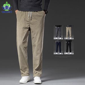 Pantalons pour hommes printemps automne hommes pantalons décontractés en velours côtelé taille élastique mode d'affaires droite pantalon ample mâle noir kaki bleu M-5XL 230228