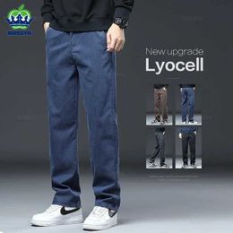 Herenbroek Leer Autumn Nieuw Verbeterde Lyocell Fabric Jeans Men verliezen rechte elastische taille casual denim broek broek man mannelijk groot formaat 5xl y240514
