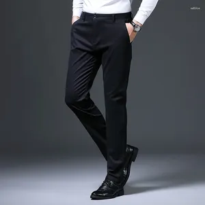 Pantalon pour hommes, couleur unie, taille haute, bouton, fermeture éclair, poche, costume décontracté, petits pieds, vêtements de travail, bureau, formel, printemps automne