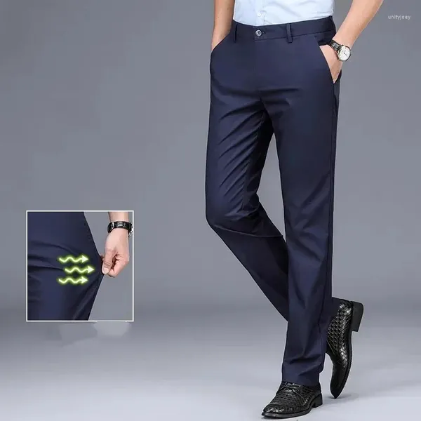 Pantalones de hombre primavera otoño cintura botón sólido bolsillo con cremallera Casual pantalones rectos sueltos Oficina señora estilo inglés