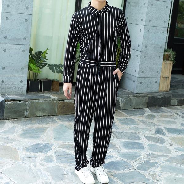 Pantalon pour hommes Printemps Marque Combinaison Automne Coréen Hommes Rayures verticales Veste Combinaison Haute Qualité Plus Taille Élastique Wais PantalonM