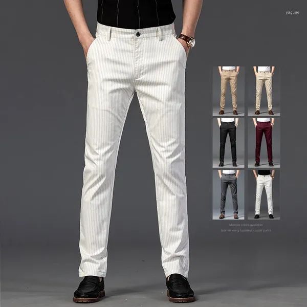 Pantalones de hombres Negocios de primavera Rayas rectas Casco de alta calidad Británica Británica Pantalones Elásticos Blancos Blancos Caki Gris