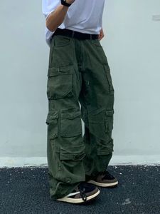 Pantalons pour hommes Pantalons cargo de printemps Riz Blanc Salopette multi-poches Harajuku Séjours Pantalons décontractés lâches pour hommes Pantoufles droites 230407
