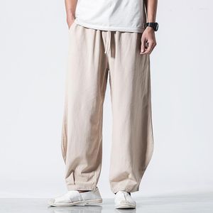 Herenbroek veer katoen linnen harem mannen los ademende joggers broek mannelijke cross-pants kruis kruis broek kaki baggy wide been