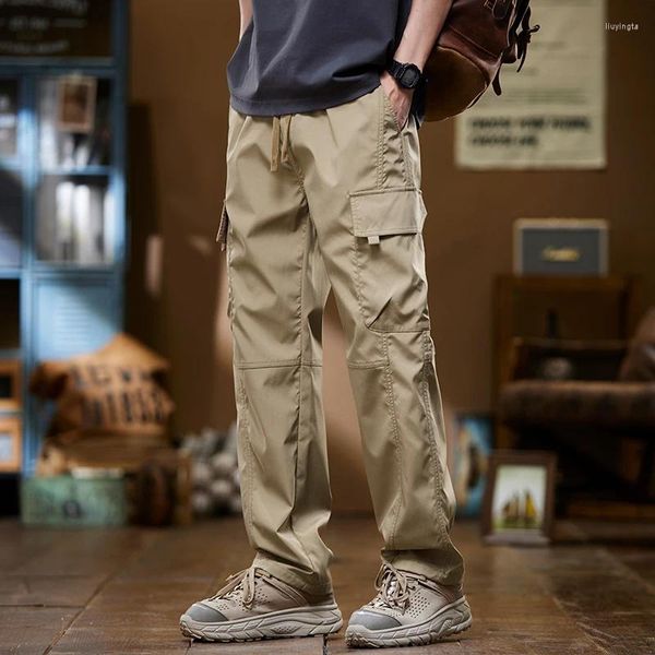 Pantalon pour hommes Spring High Street Men Workwear Mop Casual Loose American Style Pocket Pocket Elastic Raist Cylinder