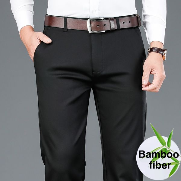 Pantalones para hombres Pantalones casuales de fibra de bambú para hombres de primavera Estilo clásico Moda de negocios Pantalones de algodón elásticos de color caqui Ropa de marca masculina 230311