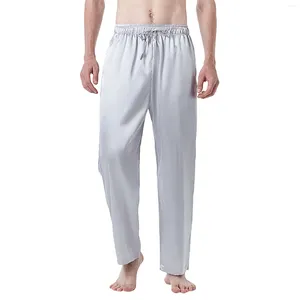 Pantalons pour hommes Printemps Hommes Couleur unie Pyjamas en soie Code européen Simulation décontractée Hommes Vêtements amples Pantalons à cordon