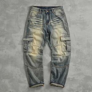 Pantalon masculin printemps nouveau lâche épissage de jeans de haute qualité masculine pour les jambes larges glisser pantalon droit j240527