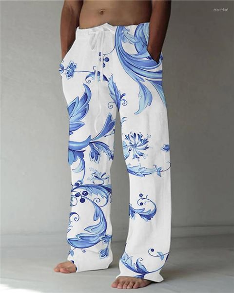 Pantalones de hombre Primavera Pintura Flor 3D Impreso Casual Arte Pantalones Holgados Pintura Pantalón Bolsillos Cordón Cintura Elástica Yoga Comodidad